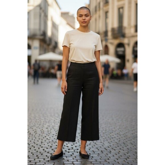 J Crew Pants Womens 10 Black Wide Leg Crop Pleated High Rise Linen NWT $128 - Picture 1 of 9
